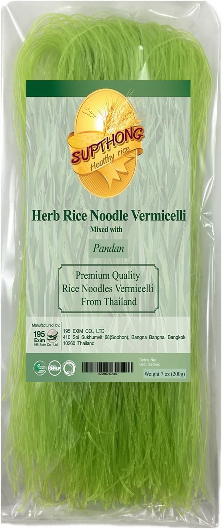 Supthong Thai Herb Rice Noodle Vermicelli - Pandan (7 Oz.)