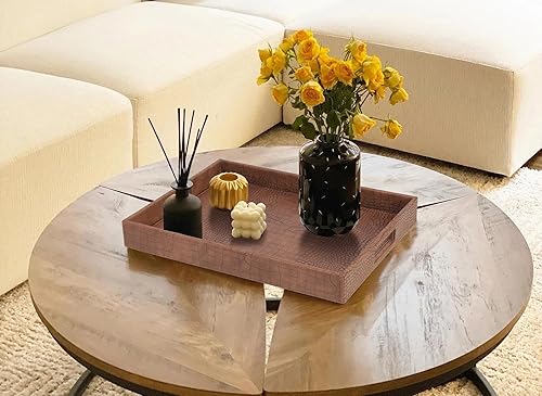 Miniatura 4 de HofferRuffer Bandeja rectangular para servir con asas de agujeros para mesa de café, desayuno, té, alimentos, mayordomo, encimera, cocina, bandeja