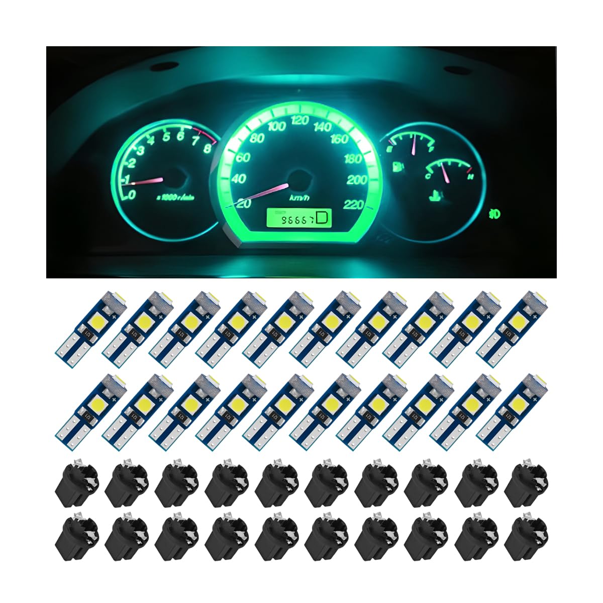T5 LED Lights for Car Dashboard, 20 Pcs 3030-3SMD LED Bulb with Twist Lock Socket, Super Bright Light Bulb for Instrument Cluster Panel Gauge Indicator