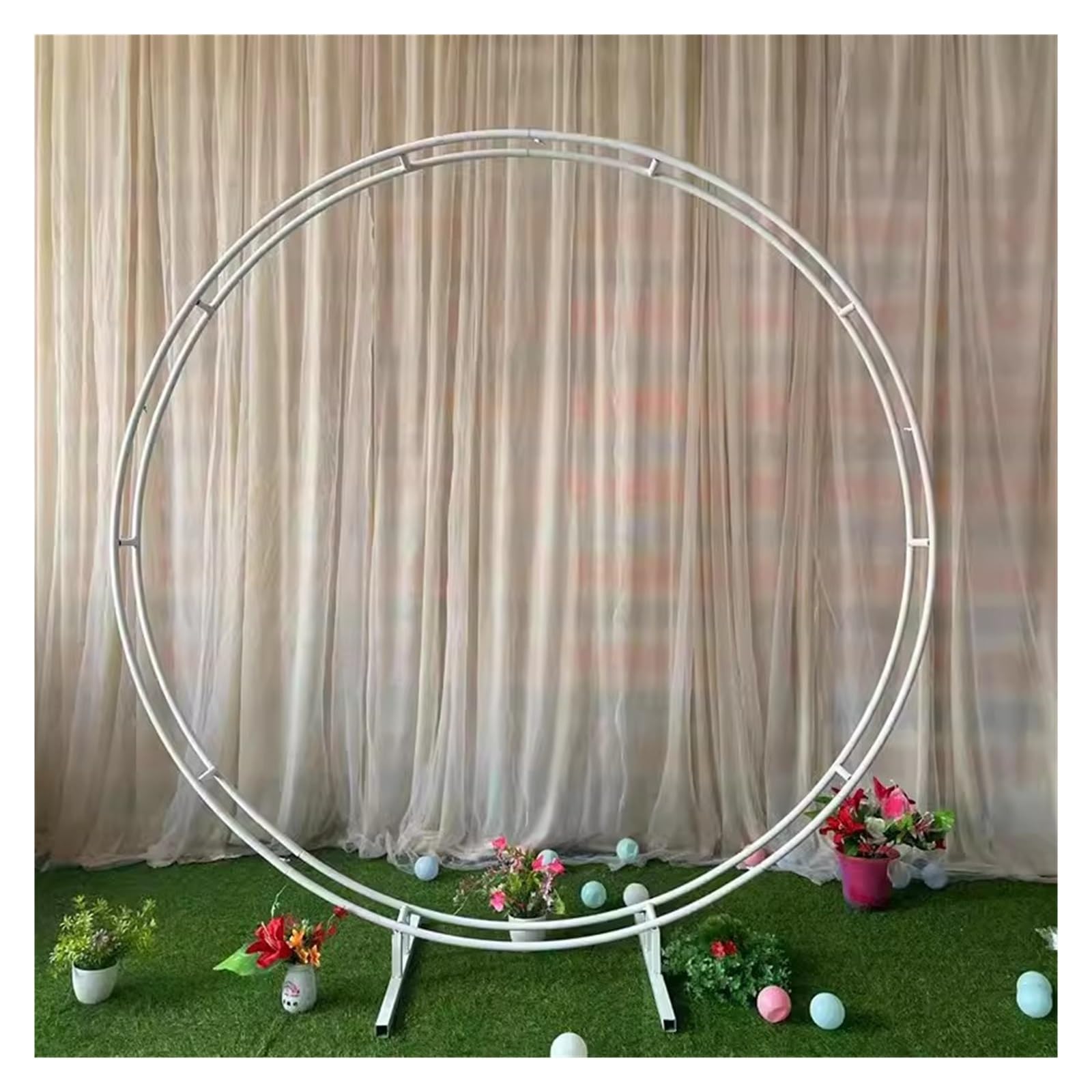 Wedding Arch Stand Double Round Backdrop Stand, Double Tubes, Circle Balloon Arch Support Frame, Metal Wedding Arch Background Stand For Ceremony, Birthday Party