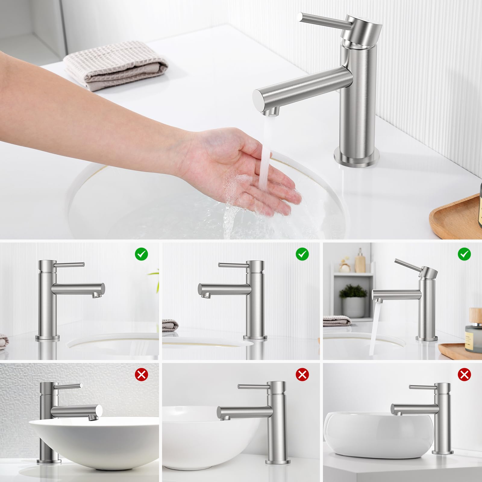 CECIPA Grifo de Lavabo Moderno Griferia Baño Caliente y Fría Grifo Lavabo Baño Acero Inoxidable Griferia Lavabo con Altura Salida de Agua 90mm