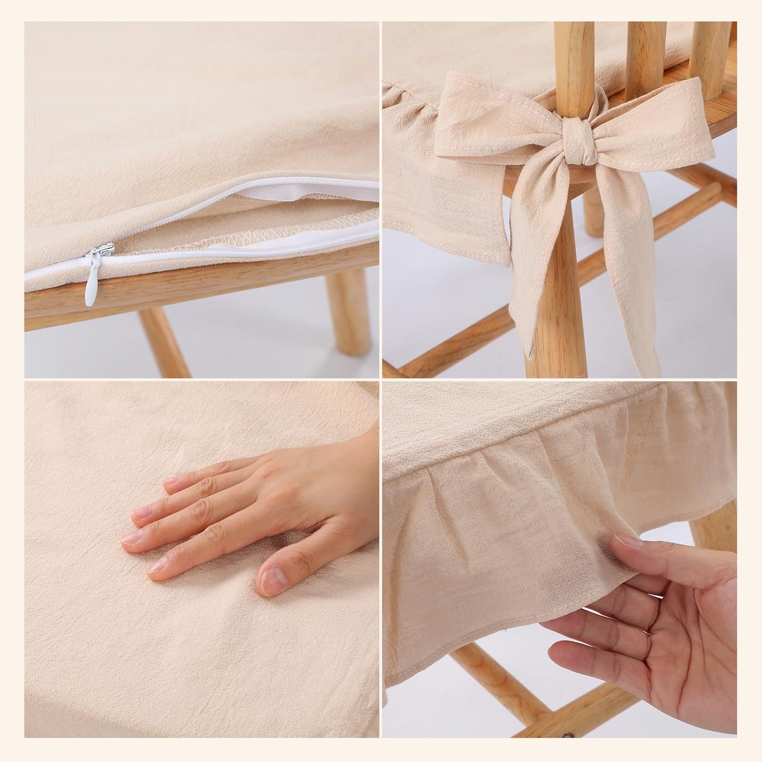 Moukeren Beige Farmhouse 2 Pcs Ruffled Chair Cushion Covers 17.5 x 17.5