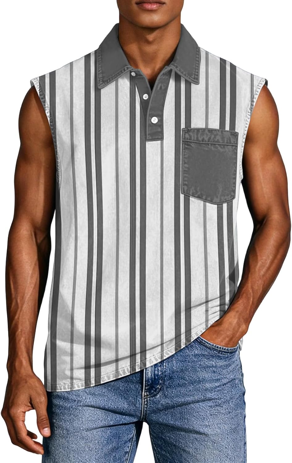 WENKOMG1 Men's Tank Tops Sleeveless Plaid Print Workout Gym Bodybuilding Fitness Muscle Polo Shirt, S-4XL
