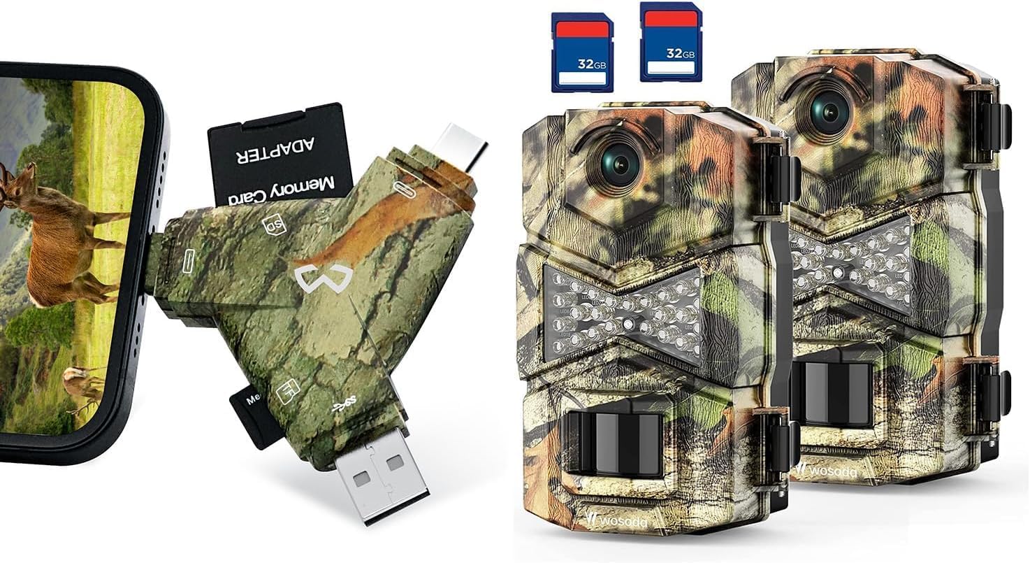 Trail Camera 2 Pack 24MP 1080P+Trail Camera Viewer,Game Camera Fast Trigger Time Infrared Night Vision,Plug & Play for Hunters to View Photos and Videos,Perfect Hunting Accessories