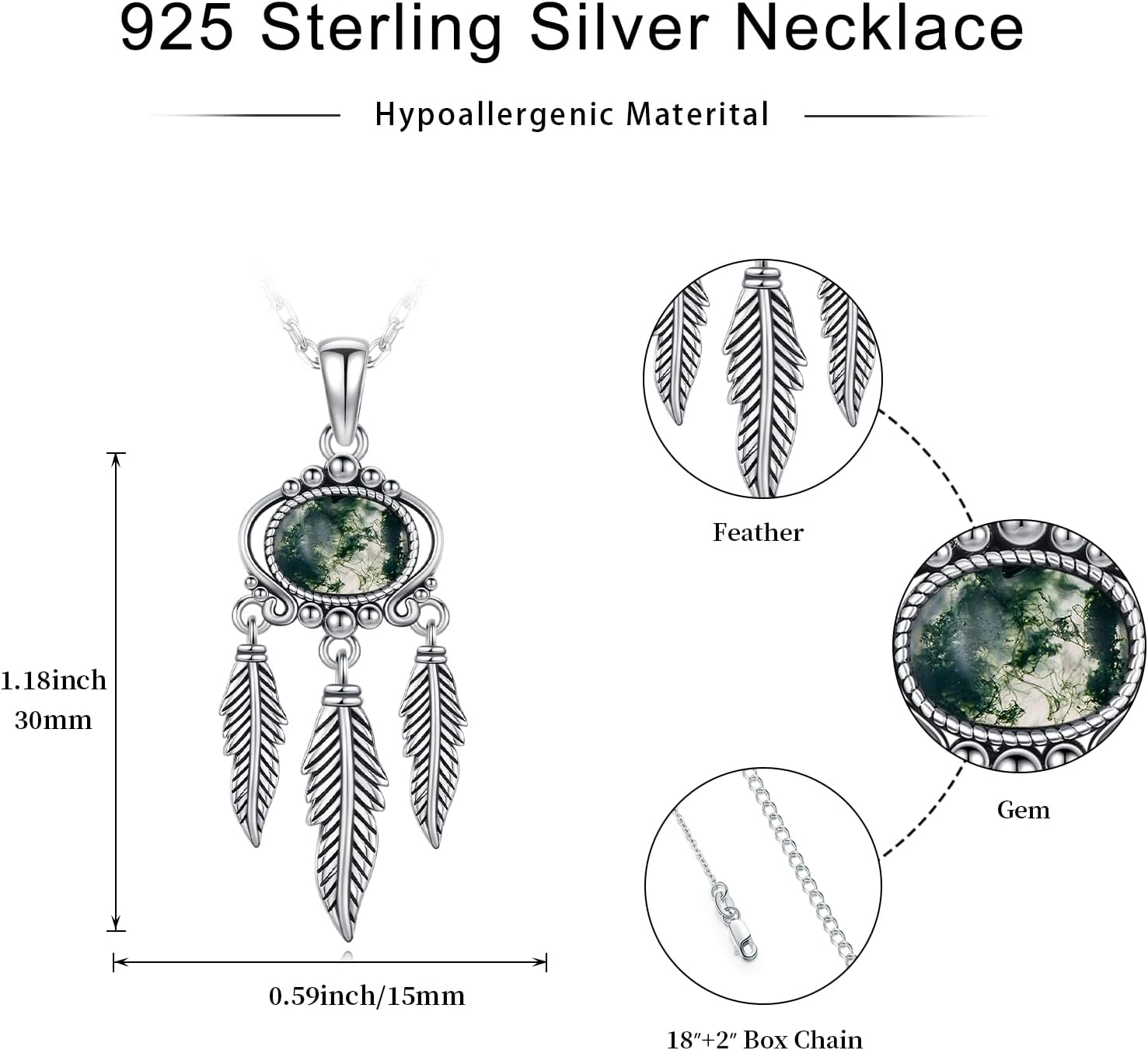 Midir&Etain Boho Feather Necklace 925 Sterling Silver Vintage Native American Protection Jewelry Gifts for Women - Image 4