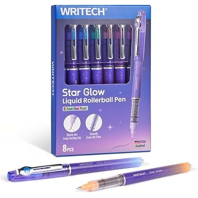 WRITECH Liquid Ink Rollerball Pens: 8ct Assorted Colors Fine Point Tip 0.7mm Roller Ball Rolling Pen for Smooth Writing Coloring Drawing Journaling No Bleed & Smear &Smudge Multi Colored