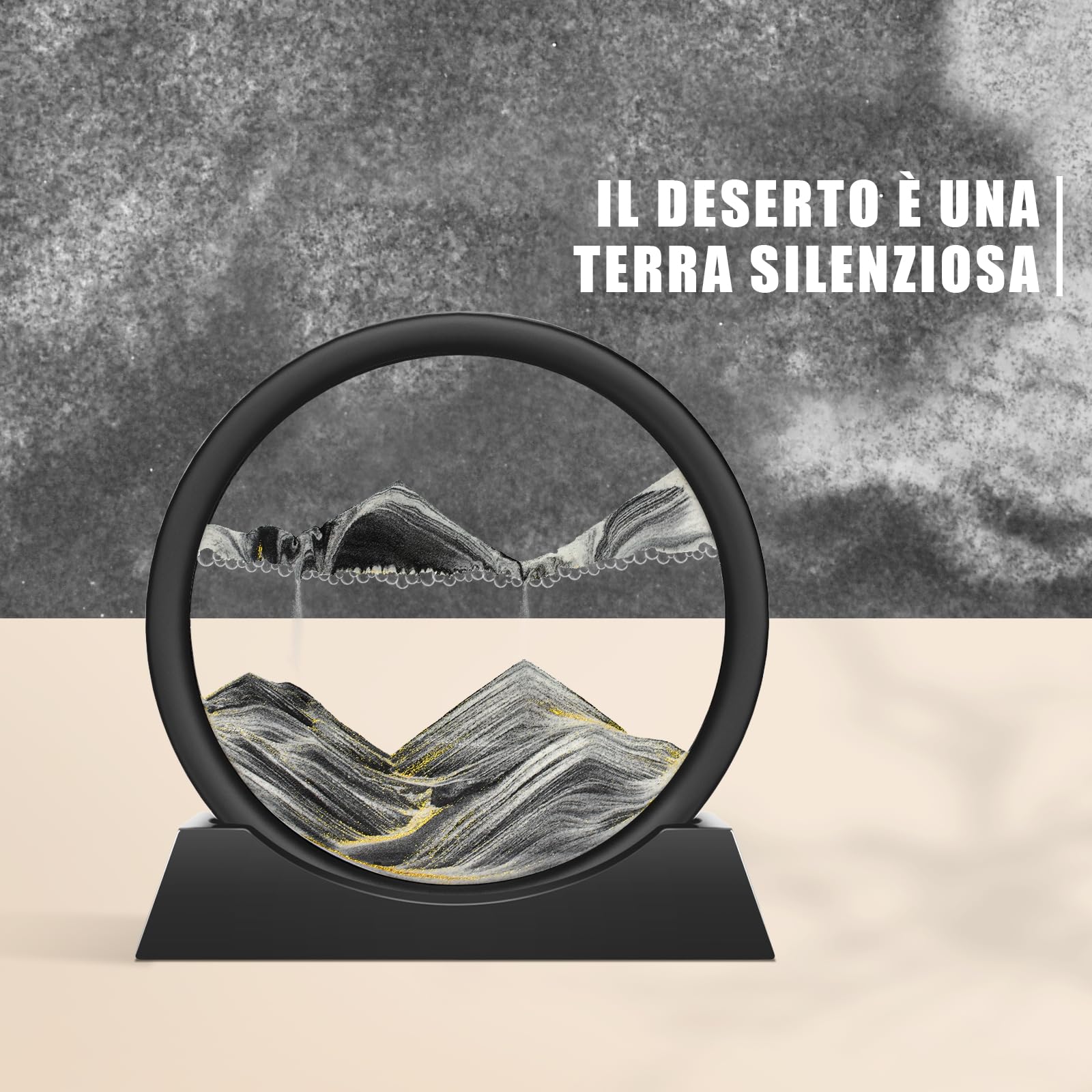 Wai Danie Pittura di Sabbia Che Scorre Quadro Sabbia Movimento sabbia dinamica 3d Hourglass Deep sea Sandscape Display Decorazioni per la Casa e l'ufficio Giocattoli da Scrivania per Adulti (nero, 7“)