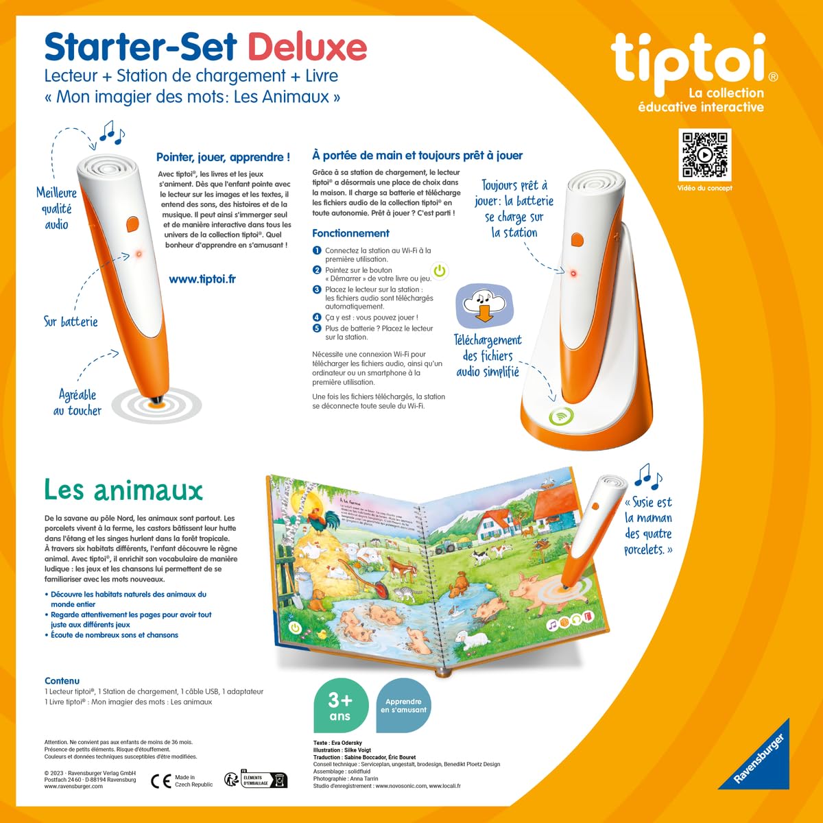 Ravensburger - tiptoi® - Starter Set Deluxe - Lecteur + Station de Chargement + Livre Mon imagier des Mots Les Animaux - Jeu éducatif électronique sans écran - Dès 3 Ans - Version française - 00204