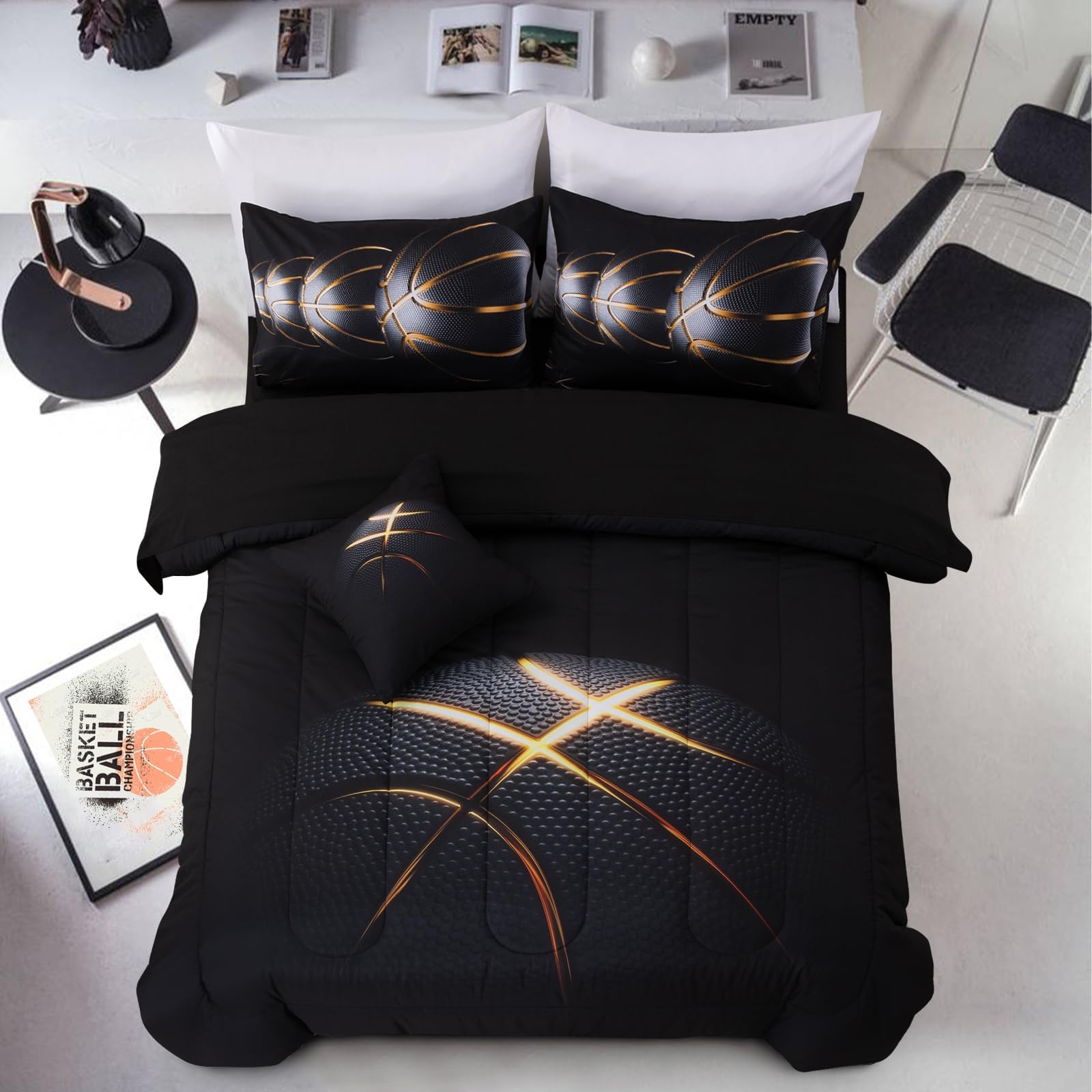 A Nice Night 6Pcs Bed in A Bag Twin Basketball Comforter Set for Kids Teen