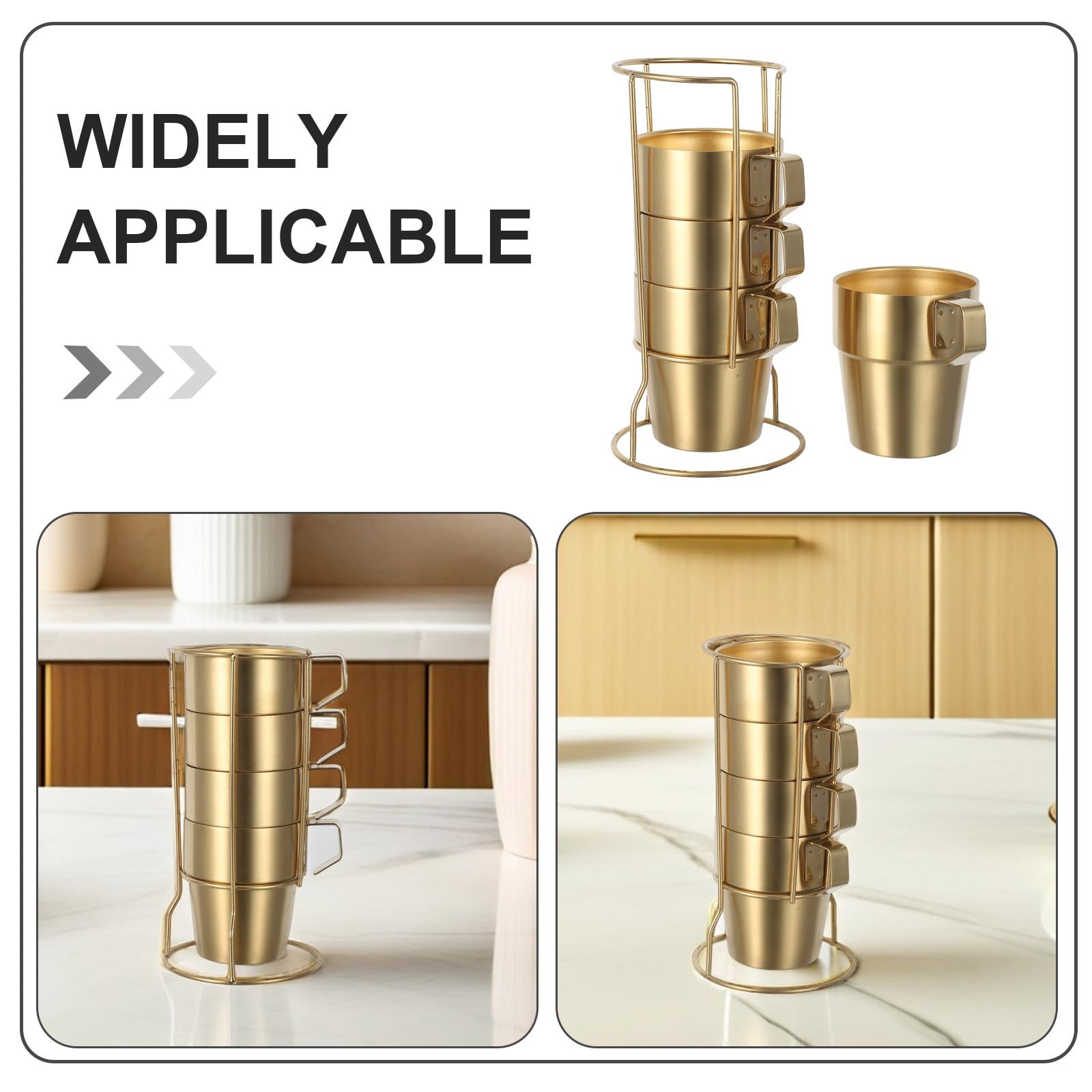 Alipis Juego de tazas de café apilables de acero inoxidable con soporte, 300 ml, con aislamiento de doble pared, para té y agua, para exteriores, bebidas frías y calientes.