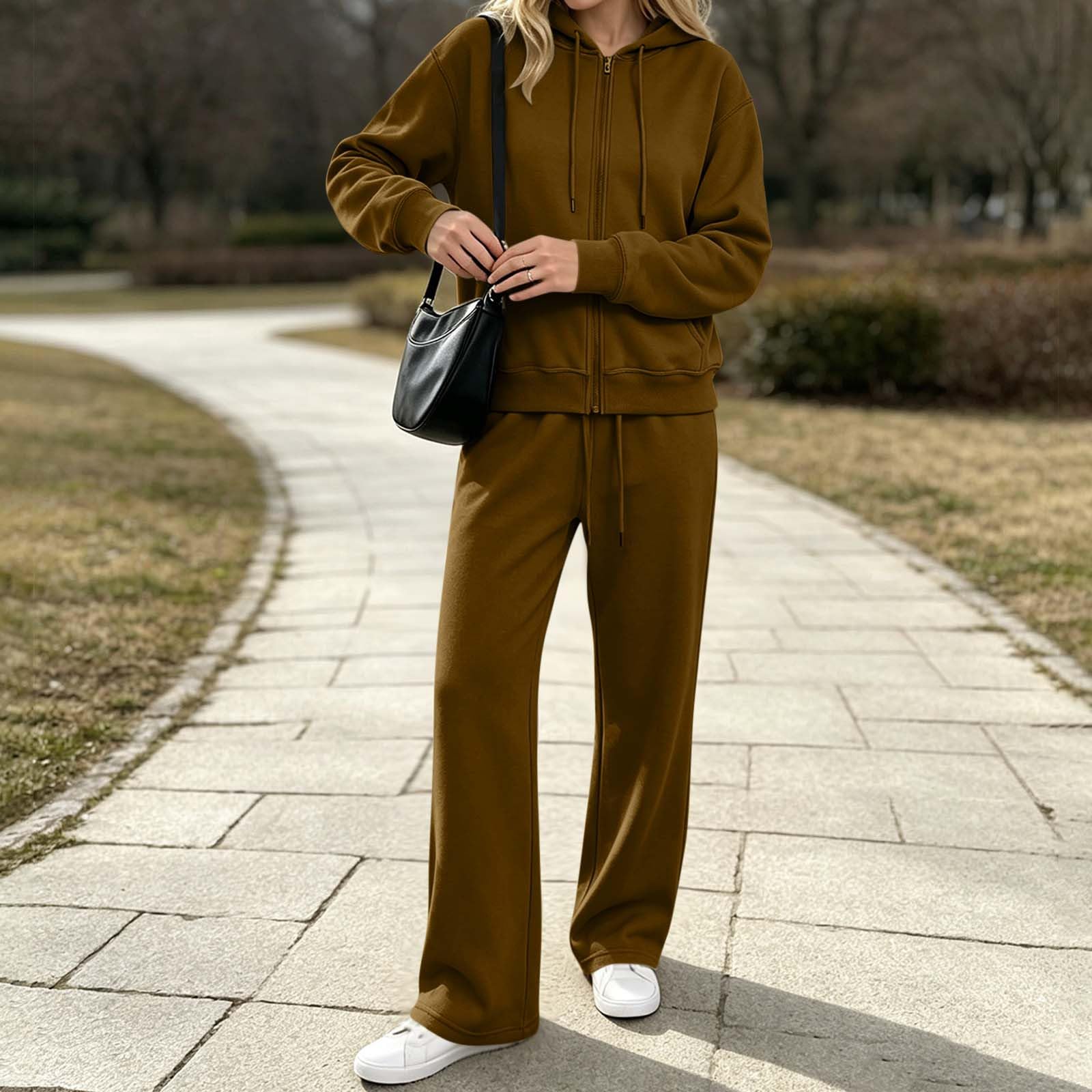 Tuta da donna, set da 2 pezzi con cappuccio e pantaloni della tuta a maniche lunghe con cerniera e pantaloni della tuta sottili foderati in pile casual set da salotto tuta da allenamento per palestra