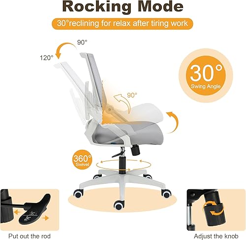 Miniatura 3 de Silla de oficina, silla de escritorio ergonómica, silla de malla transpirable con altura ajustable y reposabrazos abatibles, silla giratoria