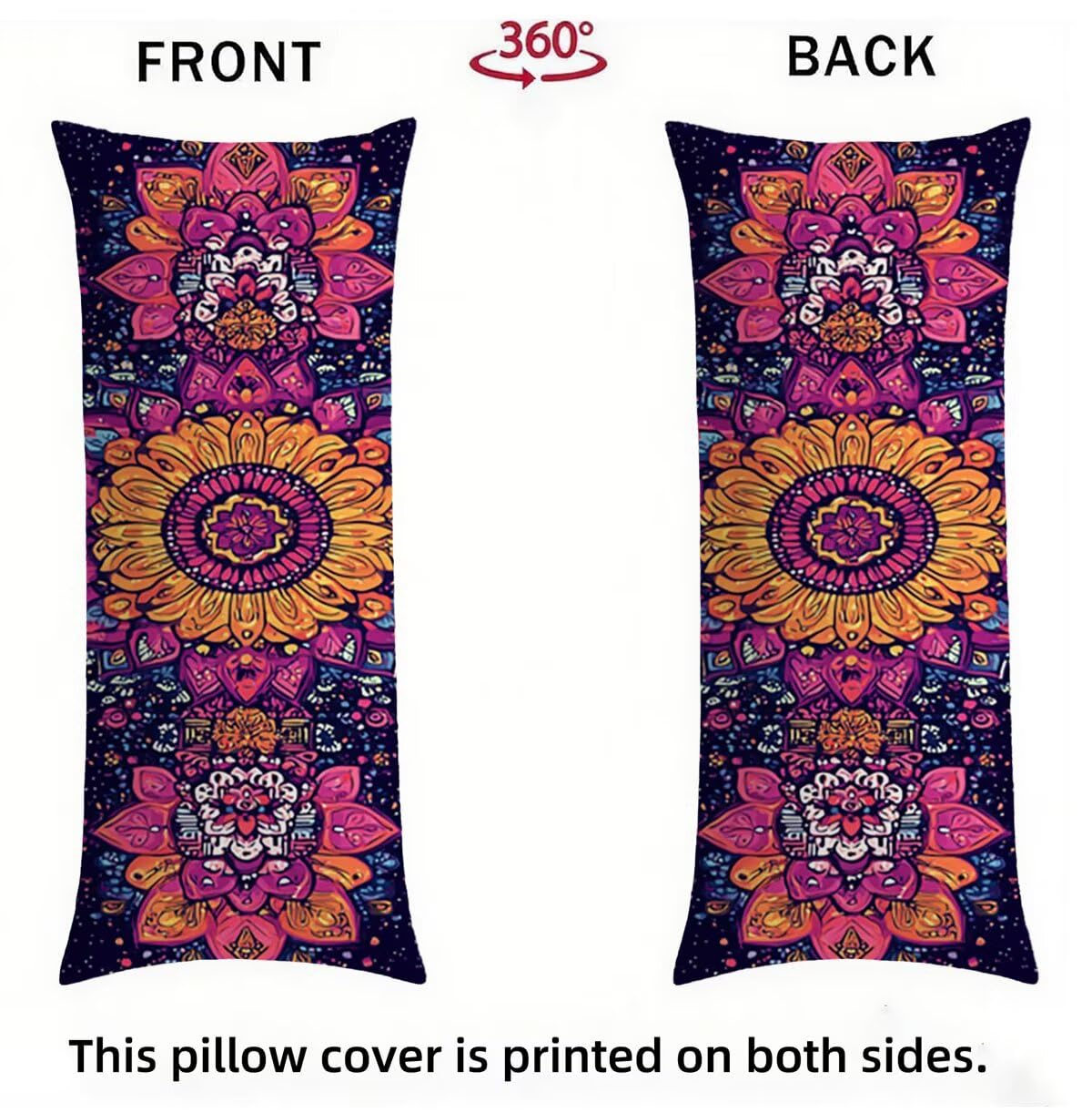 Seitenschläferkissen Bezug Blume Kissenbezug 60 x 180 Schwangerschaftskissen Mandala, Leinen Atmungsaktiv und Weich Body Pillow, für Deko Wohnzimmer Sofa Kopfkissenbezug, Geschenke für Fraue T-3377