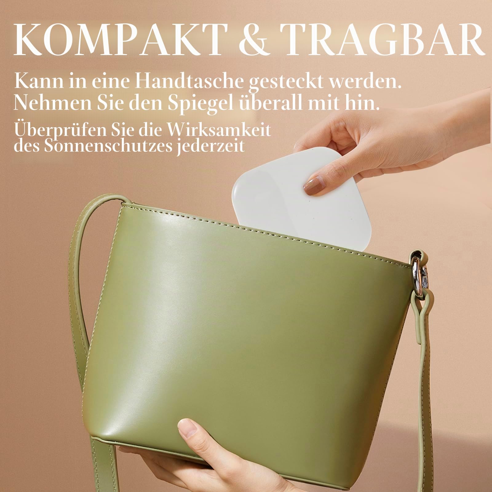UV-Kamera-Spiegel für Sonnenschutz-Test & SPF-Erkennung, 1x/2-fache Vergrößerung, Reisespiegel mit dimmbaren LED-Lichtern, 2-seitiger tragbarer Make-up-Spiegel für Handtasche/Tasche, Weiß