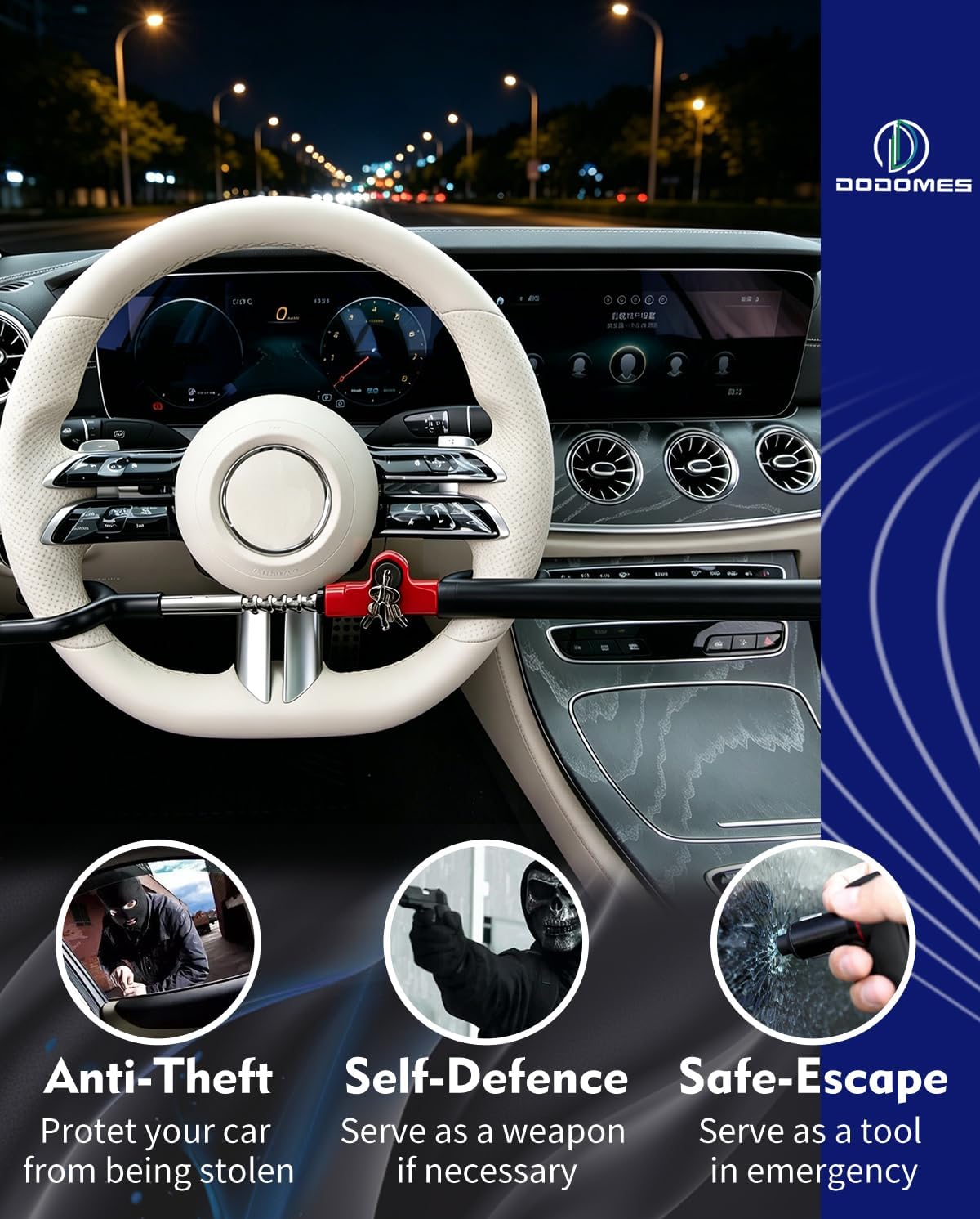 Steering Wheel Lock Anti-Theft car Device Car Wheel Locks Heavy Duty Vehicle Security Steering Wheel Lock for Truck Car Vehicles Van Lorry SUV with 4 Keys, Elongated Length BlackRed image 5