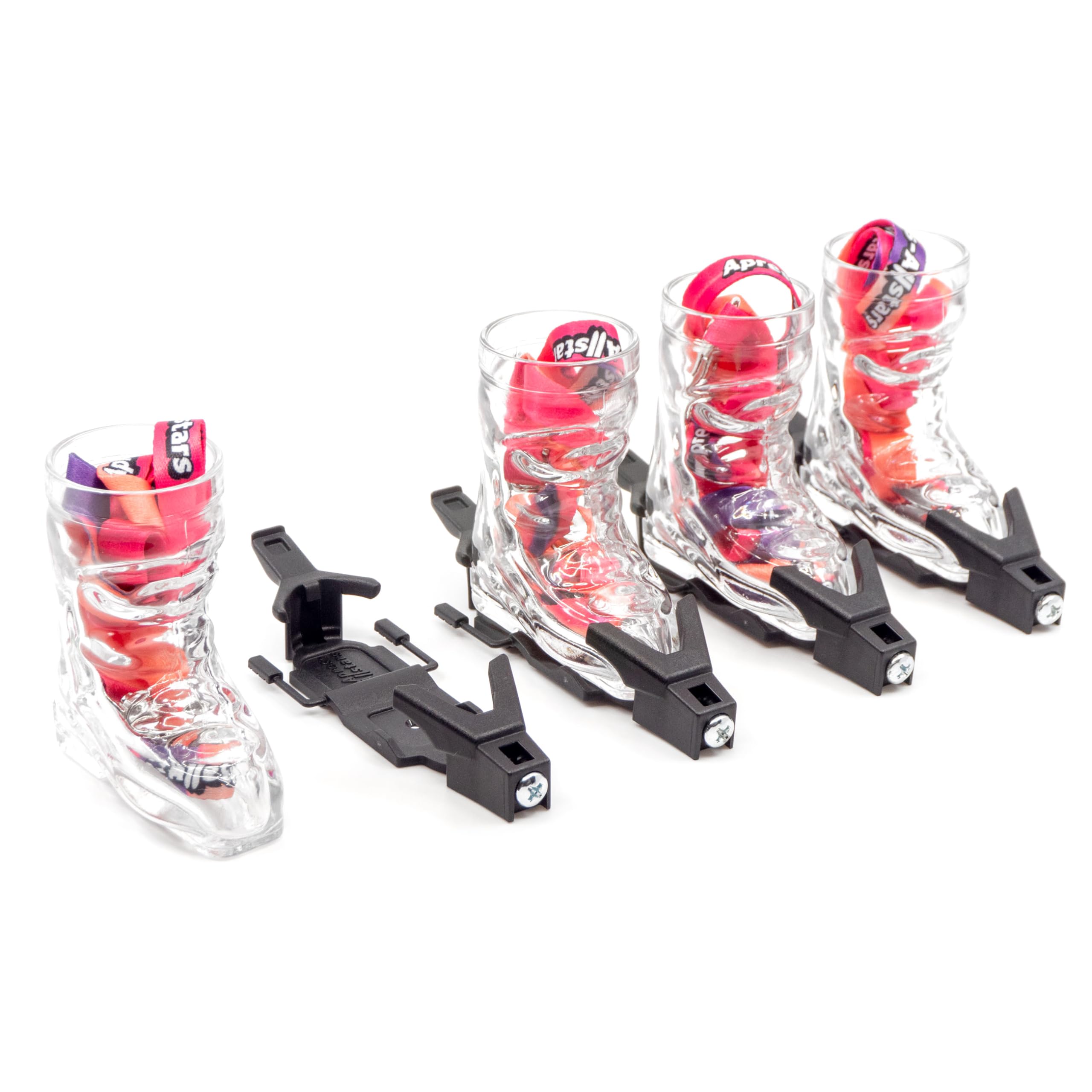 Set di 4 bicchierini da liquore a forma di sci con rilegatura. L'assoluto eye-catcher ad ogni festa ApresSki. Perfetto come regalo di compleanno o semplicemente perché! 4cl nero