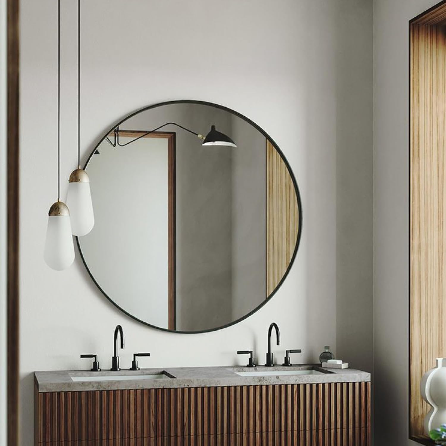 Hexago 30" Round Bathroom Mirror, Wall-Mounted Vanity Mirror with HD Glass, Shatterproof Safety Film, Aluminum Aluminum Alloy Frame, Waterproof & Rust-Resistant for athroom, Entryway, Bedroom, Vanity