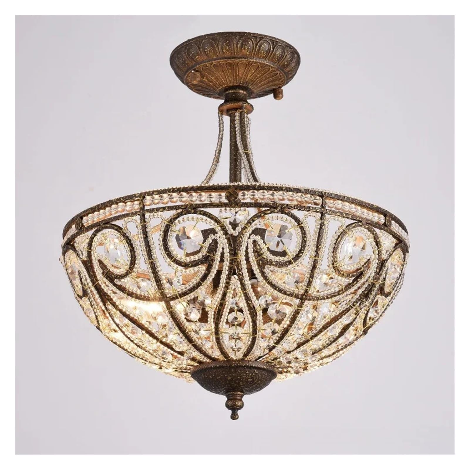 Lampa sufitowa w luksusowym stylu do sypialni, restauracji, europejski kryształowy półżyrandol retro (brąz, trójkolorowy_D430 H510MM)