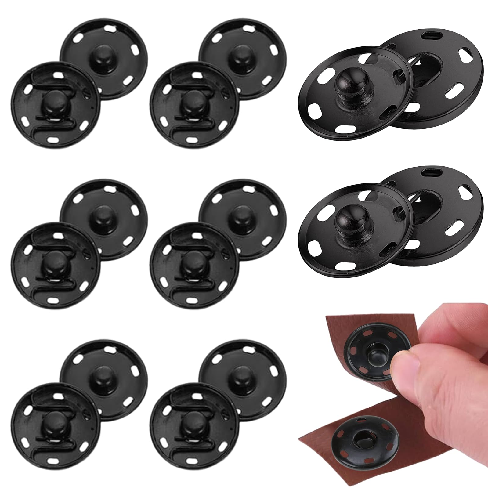 QttvbTna 8 Set Black Metal Snap Buttons, 1inch/25mm Brass Poppers Fasteners Kit, Press Studs Snap Fasteners Sew Invisible Buttons, Press Buttons for Clothes Sewing DIY Craft
