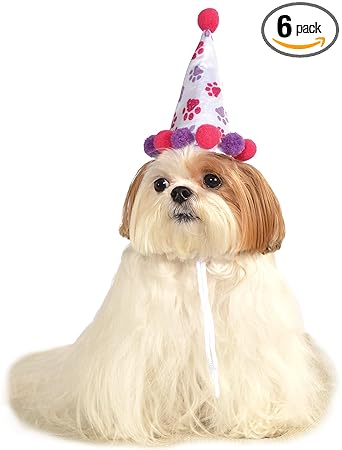 Rubie's Pet Birthday Hat, Medium to Large, Purple and Red Paw Print