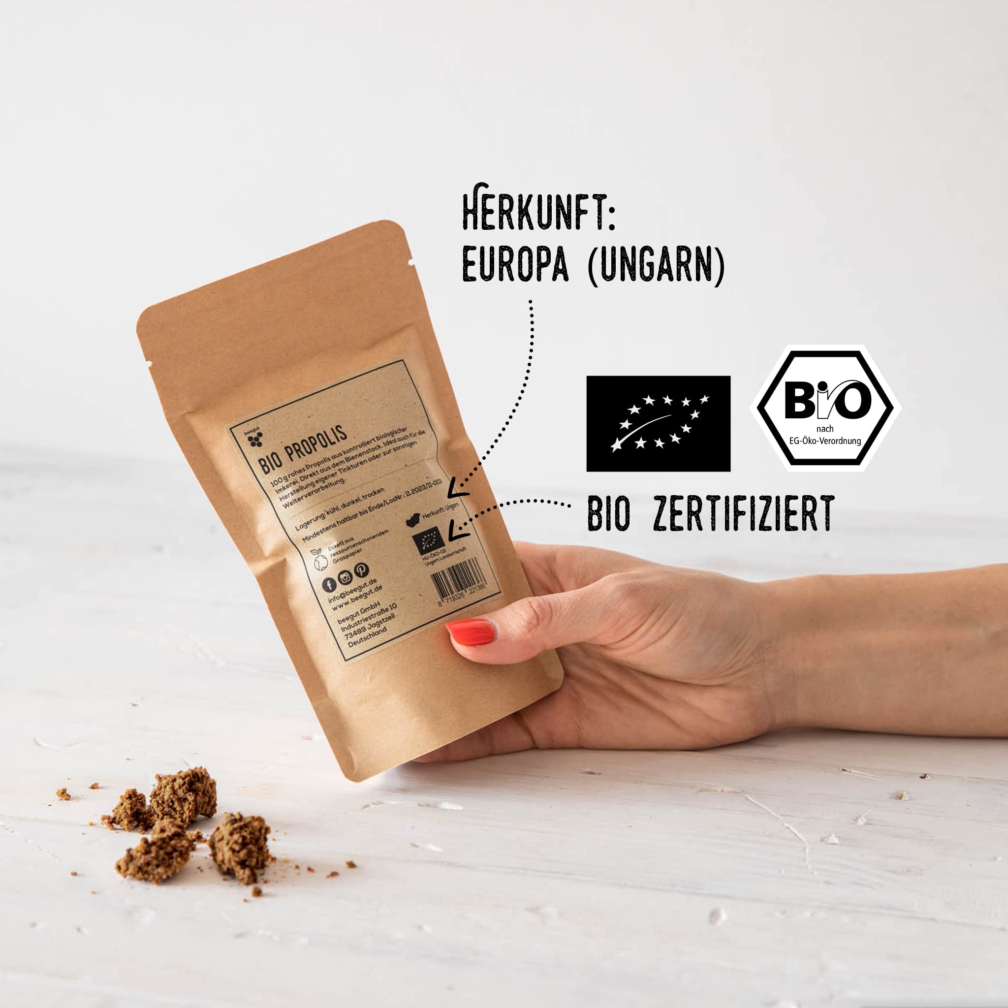 beegut BIO Propolis roh, natürliches, frisch geerntetes & reines Bienenharz, 100g zur eigenen Weiterverarbeitung, 100% aus BIO Imkerei