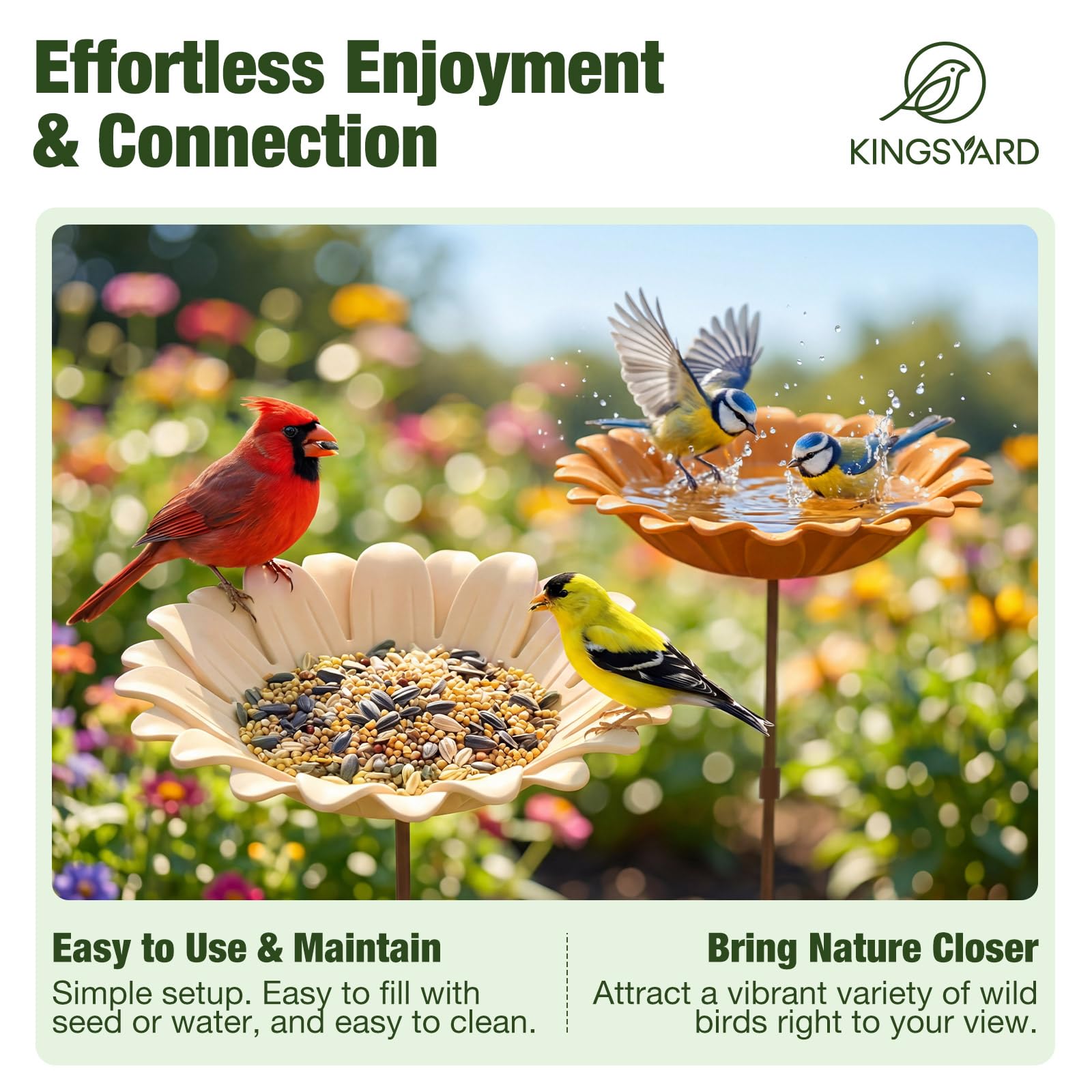 Kinsgyard 2 Pack Free Standing Tray Bird Feeders with Adjustable Pole, Wild Bird Feeder for Outdoor Garden Yard Decor, Large Seed Capacity, Easy to Clean and Refill, Yellow & Beige — view 6