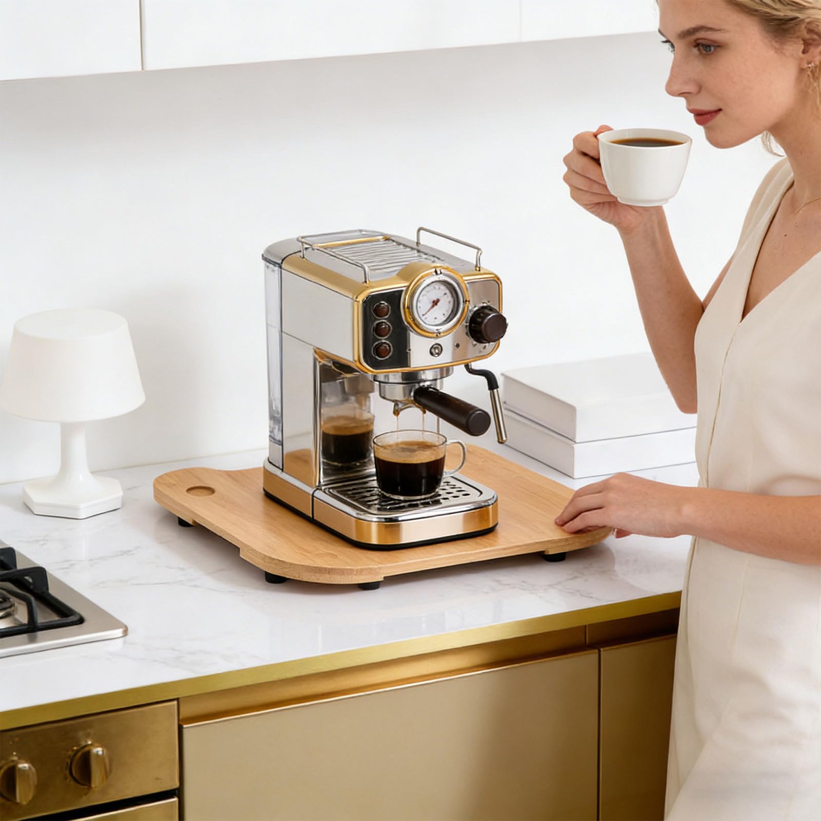 Supporto compatto in legno con movimento stabile per robot da cucina multifunzione e macchina da caffè, base stabile per macchina da cucina