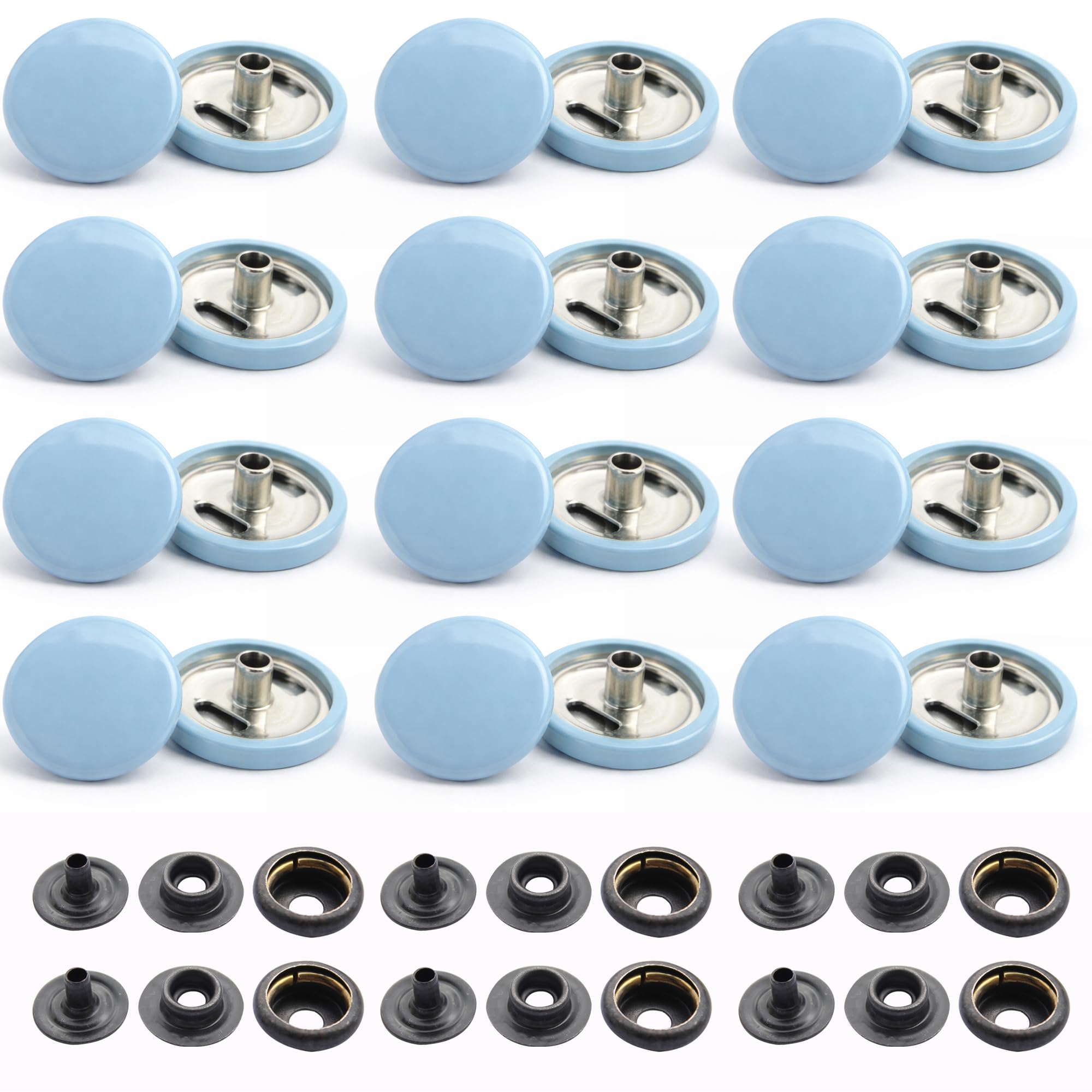 Trimming Shop 15mm Botones a Presión 4 Partes, Resistente y Ligero Metal Cierres para Chaquetas Jeans, Cuero Manualidades, Correas y Costura Proyectos, Ropa Reparación - Gris Azul, 1000pcs
