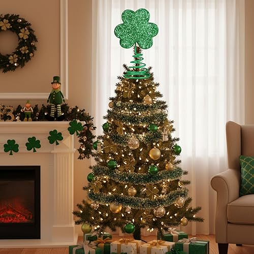 Miniatura 8 de 2 piezas de decoración para árbol de San Patricio, corazón romántico, trébol de metal con purpurina para San Valentín, fiesta irlandesa de San