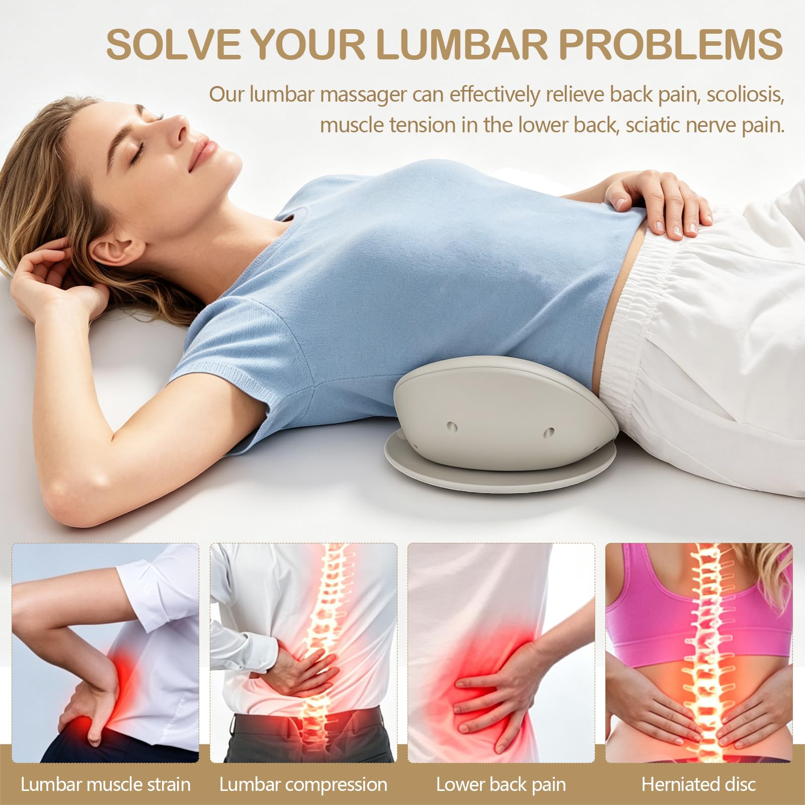 5 en 1 Masajeador Lumbar Eléctrico, Masajeador de Tracción Lumbar con EMS Masajeador, Calor, Vibración, Tracción Airbag y Luz Roja/Azul/Violeta, Masajeador de Espalda con Mando a Distancia