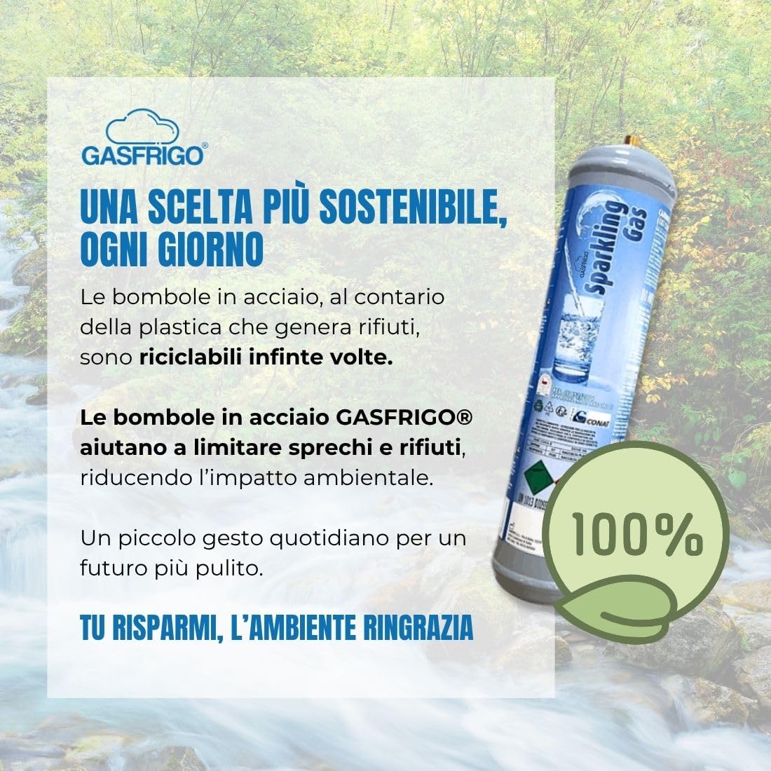 Bevi sano, bevi Italiano! GASFRIGO® Set 2 Bombole CO2 per Gasatore e Depuratore Acqua Frizzante - 600g E290 Alimentare - Attacco M11x1 - Scorta Risparmio! Bombola e Gas 100% Made in Italy