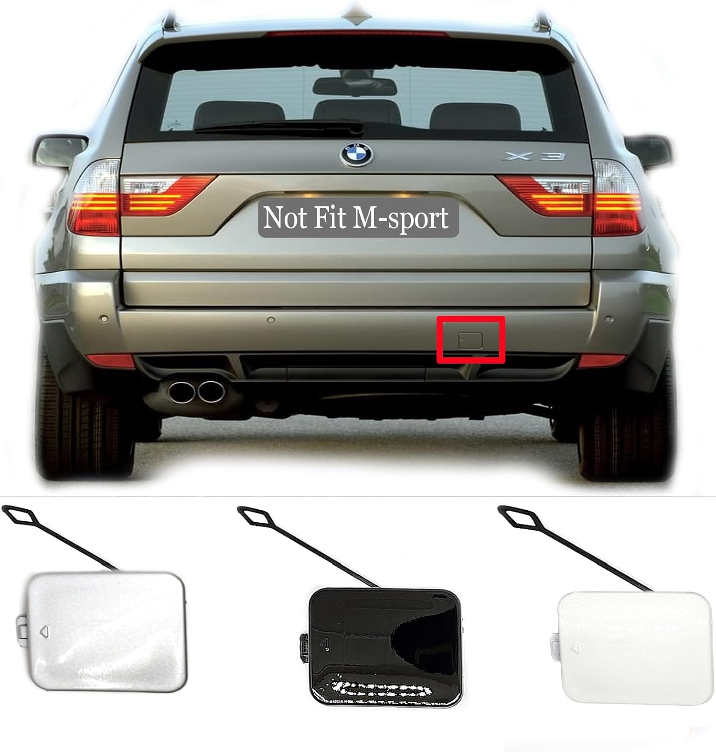 Rear Tow Cover for 07-10 BMW X3 E83LCI Fit 1.8d 2.0d 2.0i 2.5i 2.5si 3.0d 3.0i 3.0sd 3.0si sDrive xDrive 2007 2008 2009 2010 SAV Bumper Towing Hook Eye Cap 51123423778 (Primer)