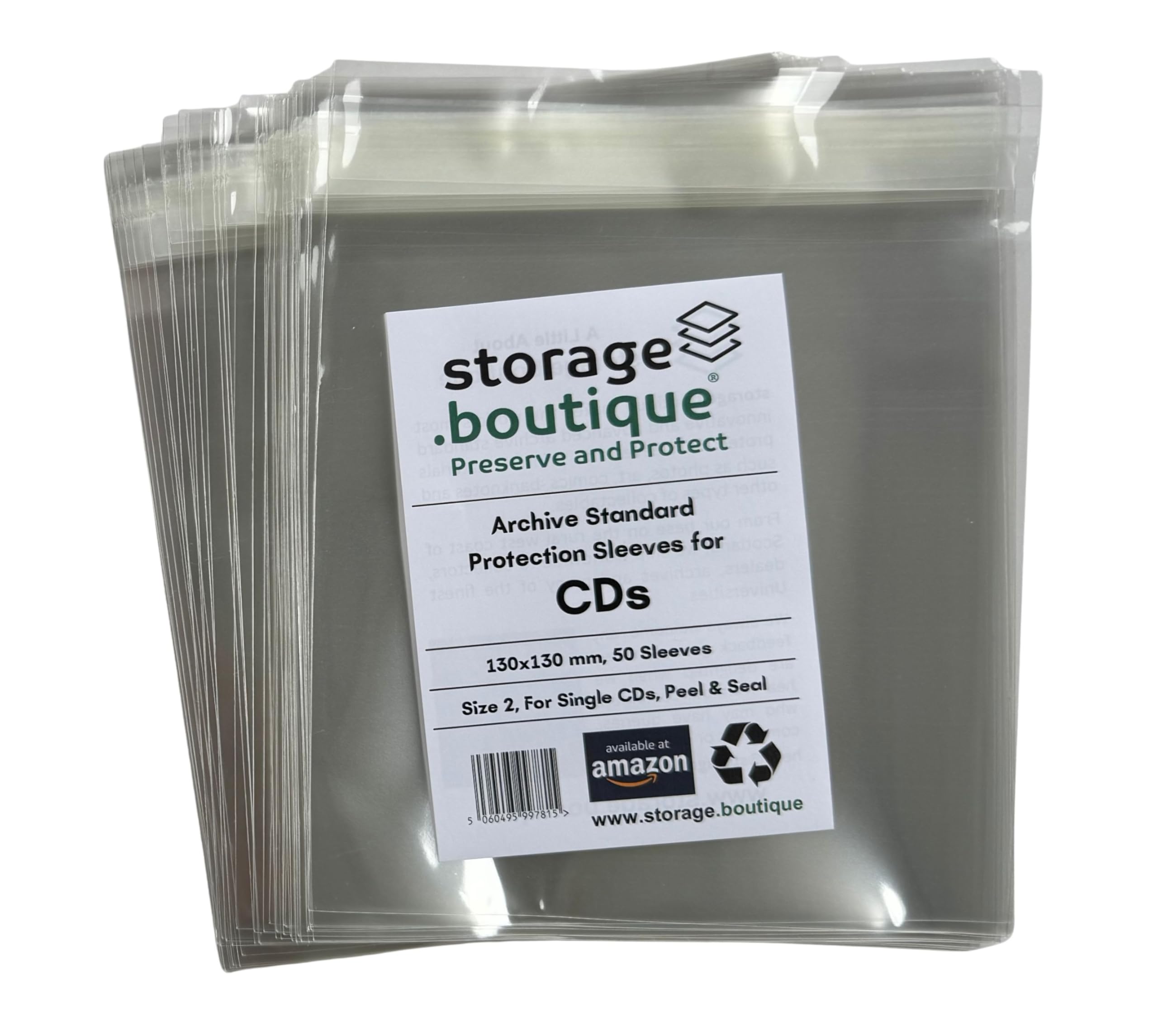 storage.boutique Single CD Protection Sleeves, Archive Standard, Acid Free Size 2, 130 x 130mm, Peel and Seal, 50 โ image 1