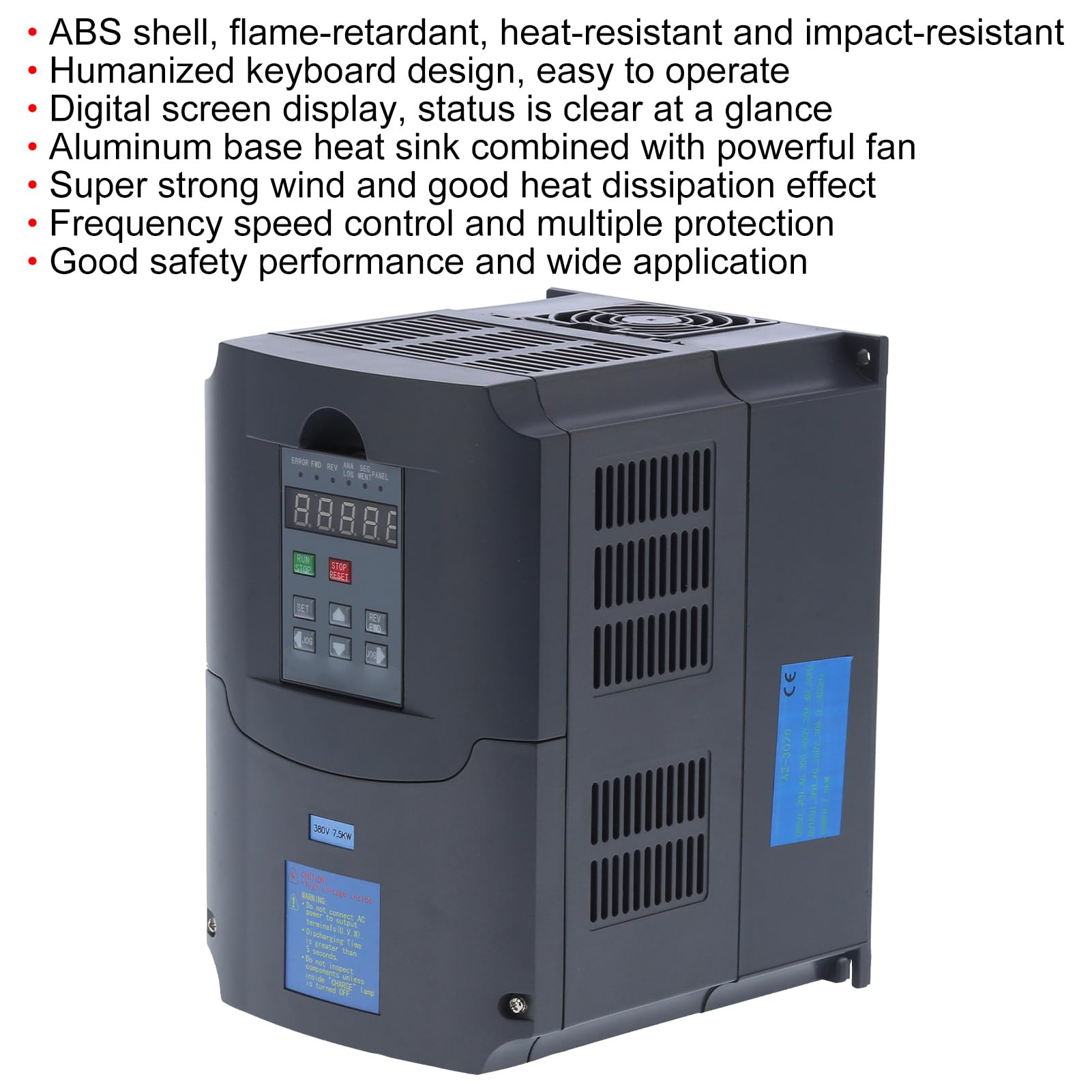 ViaGasaFamido Azionamento a Frequenza Variabile Regolatore di velocità del Motore VFD Trifase da 7,5 KW Controllo Vettoriale Uscita 380 V da 0 a 400 Hz RS232 per Pompe, Ventole, Trasportatori in