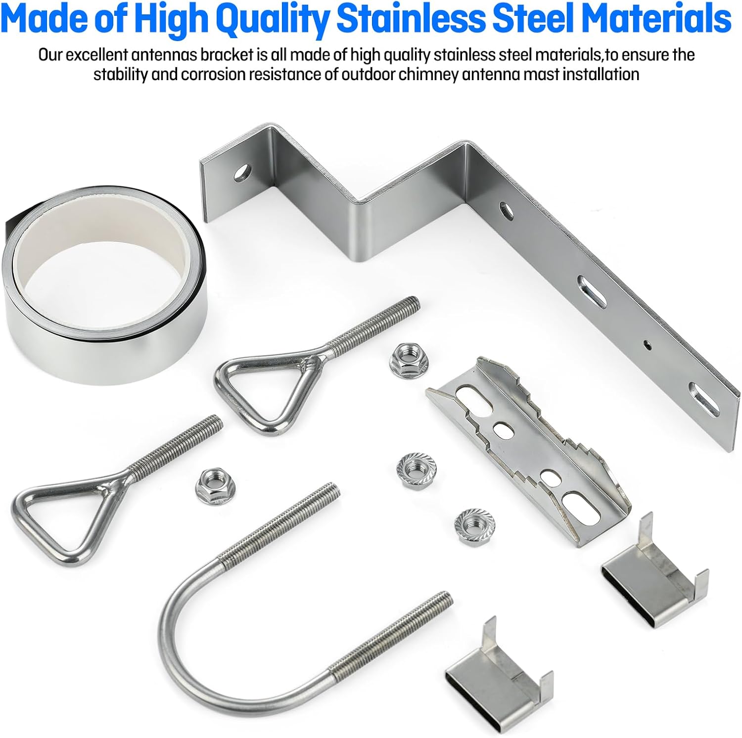 Antenna Chimney Mount Bracket Kit,Pure Stainless Steel,for Chimney up to 18 Feet in Diameter,2 Sets (Z-Style Bracket)