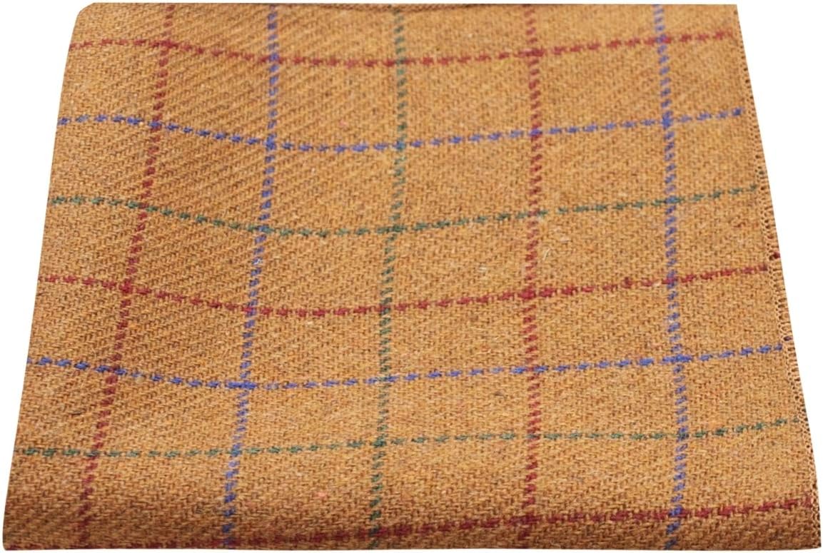 King & Priory Heritage Check Rustic Brown Pocket Square, Tweed, Handkerchief