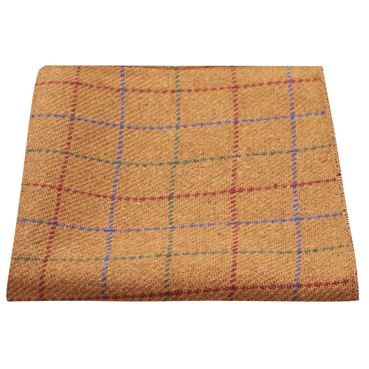 King & Priory Heritage Check Rustic Brown Pocket Square, Tweed, Handkerchief