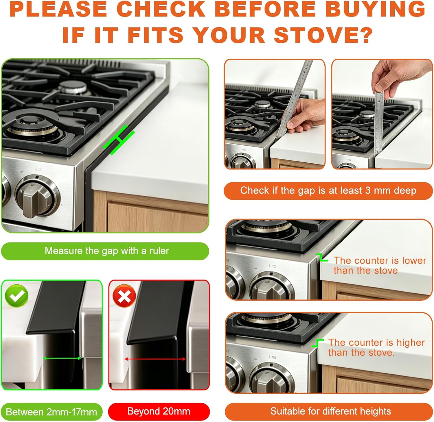 Stainless Steel Stove Gap Covers (2 PCS), Adjustable 13.8" to 27.5" Gap Covers for Stove and Counter, Expandable Stove Gap Filler, Oven Side Gap Cover, Heat-Resistant Stainless Steel Kitchen Gap Guard