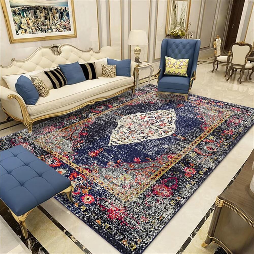 Tapis de couloir long rouge et bleu 60x120 cm lavable pour déco de salon et chambre