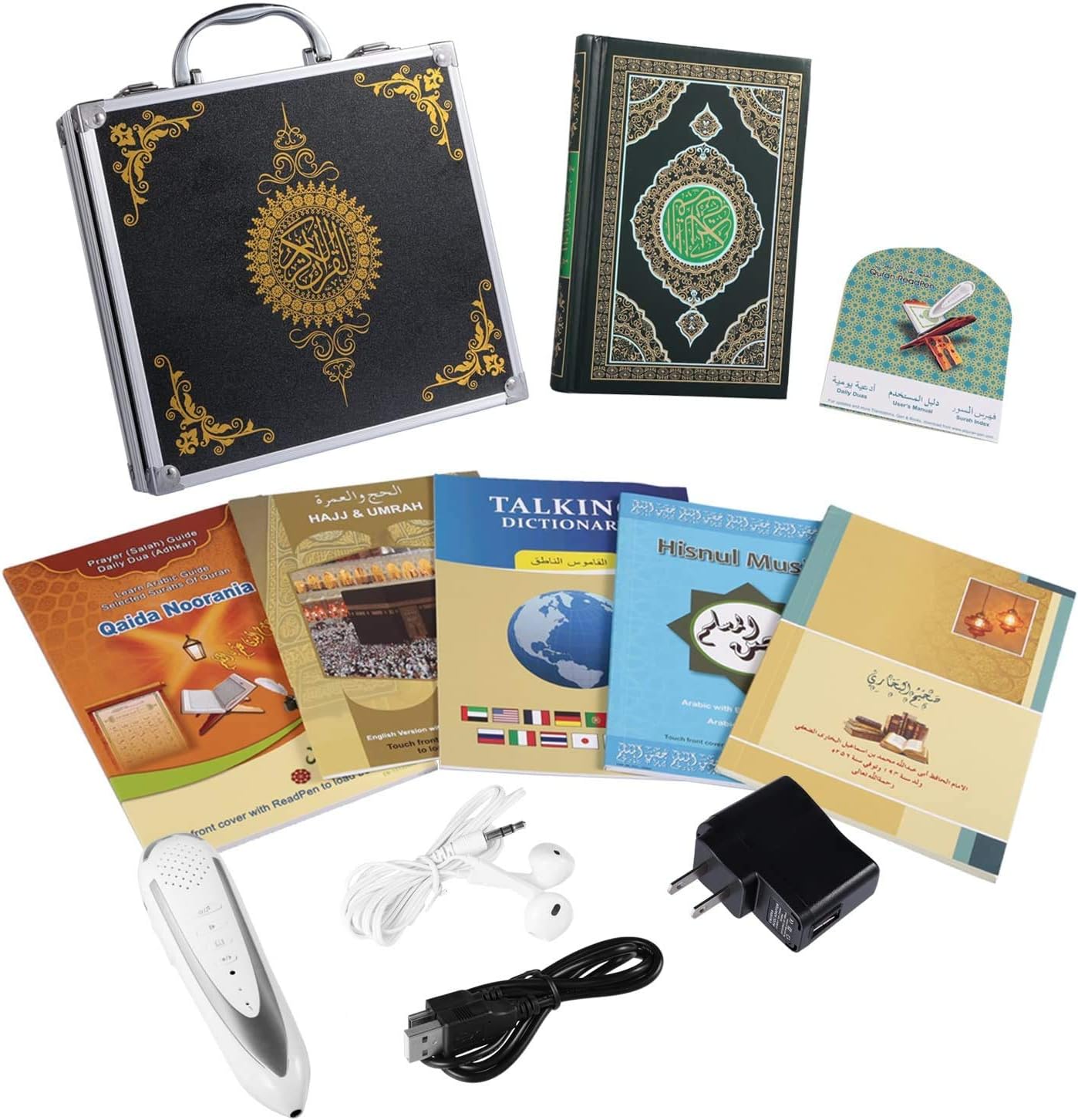Digital Holy Quran Pen Exclusive Word-by-Word Function and Arabic Learner Downloading Many Reciters and Languages Digital Qu'ran Talking Pen 5 Small Books Metal Box