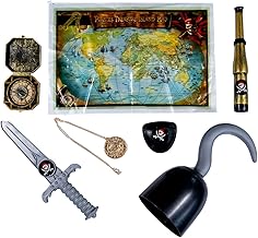 TRIXES Costume Accessories for Children of the Perfect Little Pirate with Hook, Dager, Compass, Treasure Map, Eye Seal, Long View and Medallion