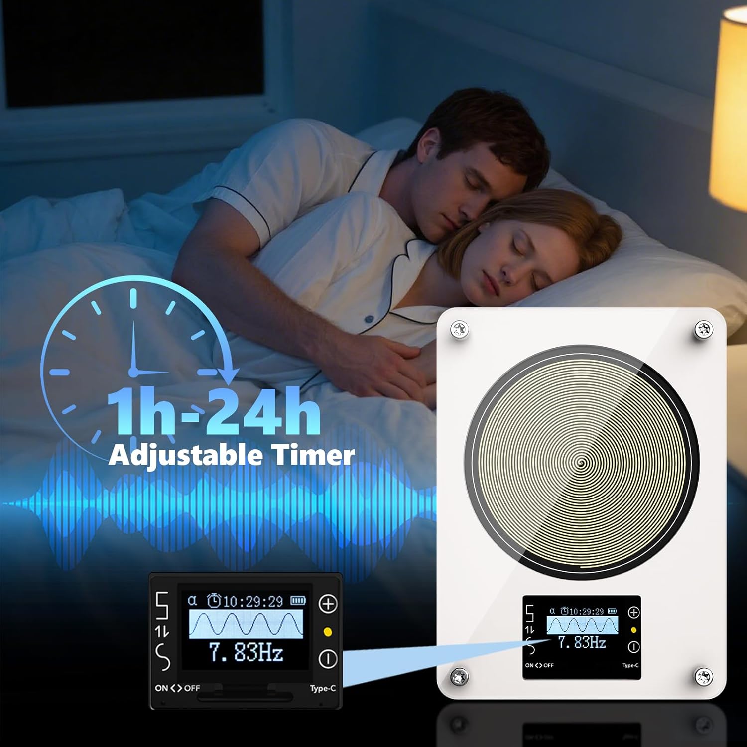 Rechargeable Schumann Resonance Generator, Adjustable Signal Generator with Timer and Type-C Charging Cable, Suitable for improving Sleep, Stress Reduction, Yoga and Meditation | White