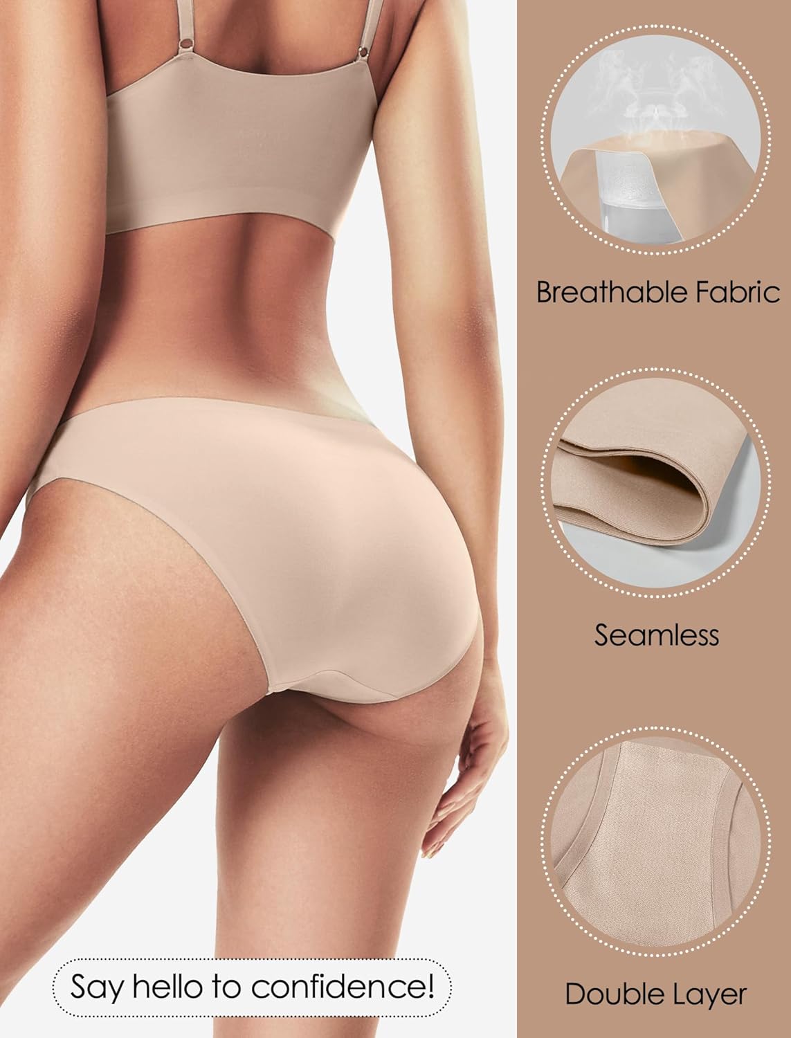 Livona 6 Pack Seamless Underwear for Women- High Cut Cheeky Bikini,No Show Panties Soft Stretch Microfiber Hipster S-XXL - Image 4