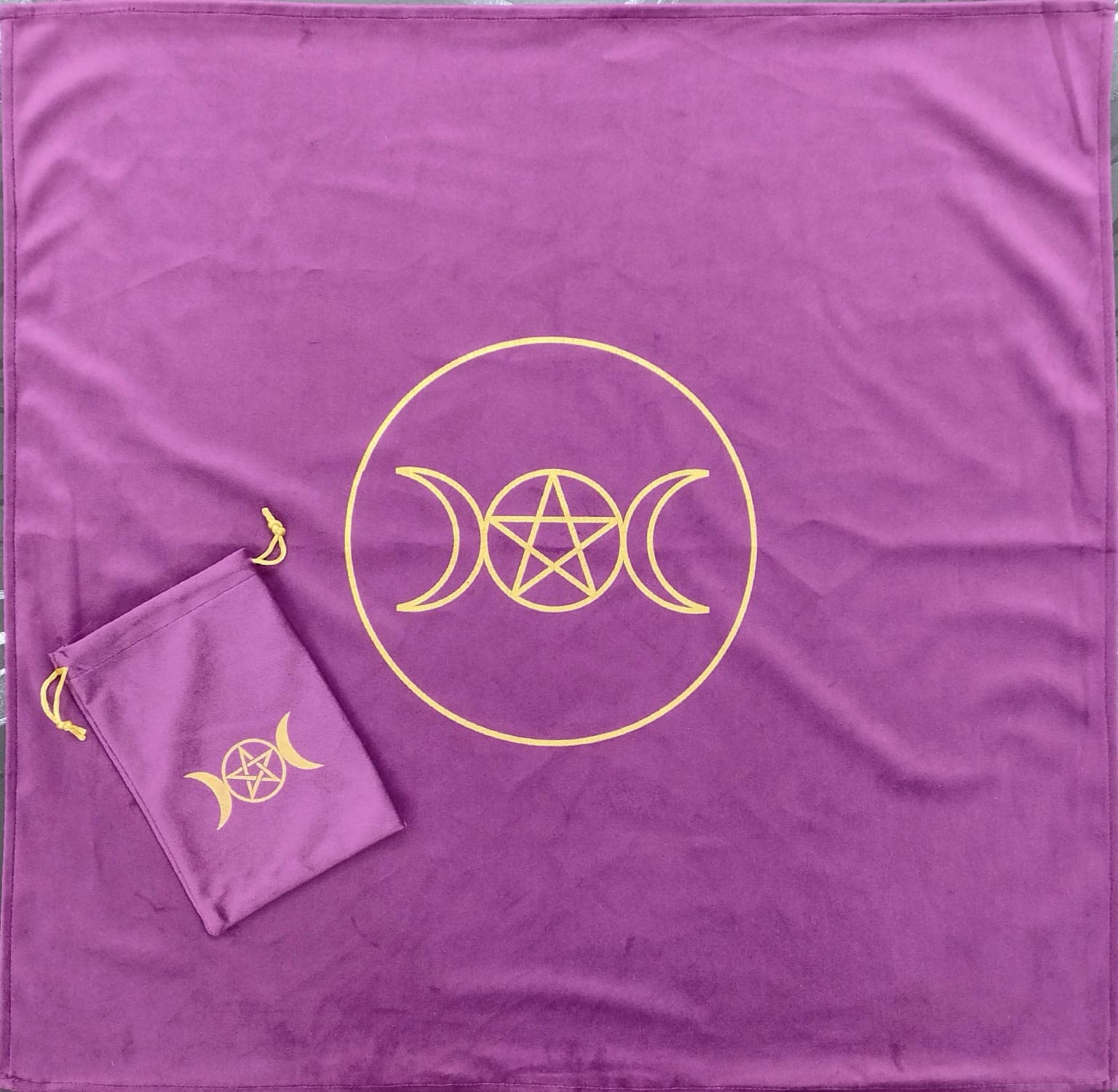 Tarot Supplies - Triple Moon Pentacle Tarot/Altar Cloth with Complementary Triple Moon Velvet Pouch Used for Tarot Readings, Altar Cloth, Rituals, Spiritual Sacred Cloth (27 * 27 inches) (B0BRWGMMJ5) Amazon Price History, Amazon Price Tracker