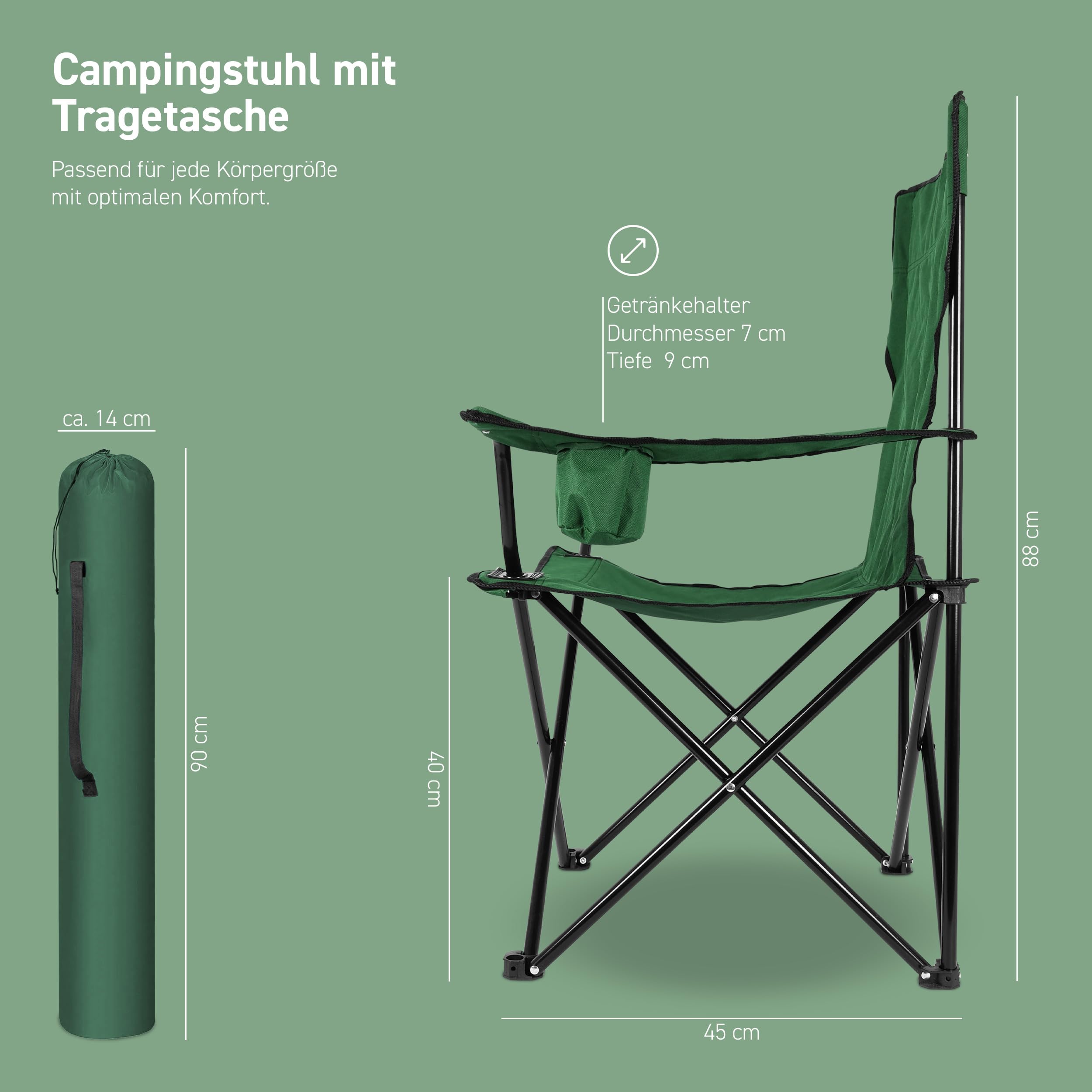 MSPORTS Campingstuhl Premium inkl. Tragetasche Anglerstuhl Faltstuhl - auswählbar als 2er Set - Klappstuhl mit Armlehne und Getränkehalter praktisch robust leicht Camping Stuhl