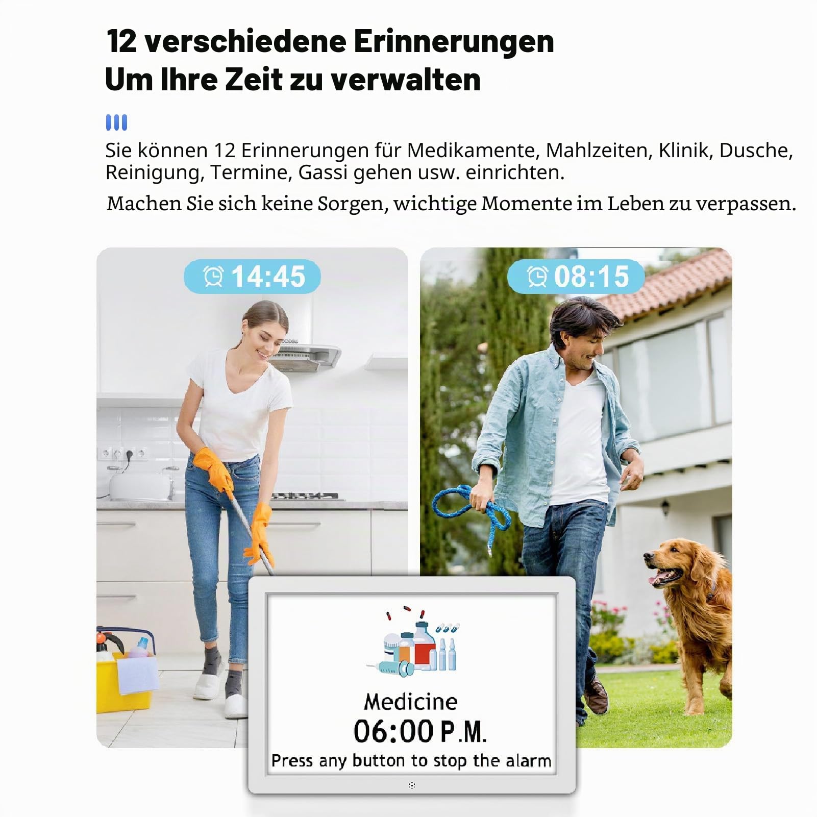 Denash 10 Zoll Große Digitale Uhr für Senioren, 12 Alarme und Medizinische Erinnerungen, EIN Großer Anzahl Digitaler Kalender für ältere Menschen, Demenz und Sehbehinderung