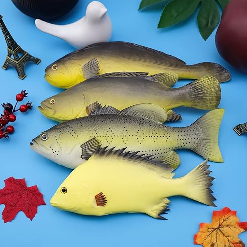 Miniatura 4 de Woration 4 piezas de peces artificiales realistas, modelo de anima, trucha amarilla falsa, pargo realista, Halloween, Acción de Gracias, fiesta en