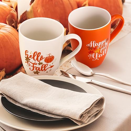 Miniatura 7 de Funtery 4 tazas de café de Acción de Gracias, tazas de otoño, calabazas, tazas de café Happy Fall Y'all, taza de café de calabaza de buenos días,