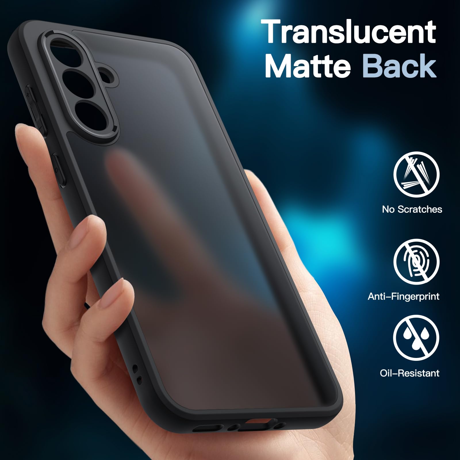 JETech 3 in 1 Cover Opaca per Samsung Galaxy A56 5G con 2 Pezzi Vetro Temperato Pellicola Protettiva, Traslucida Glassata Antiurto Cellulare Custodia con Protezione Fotocamera (Nero)