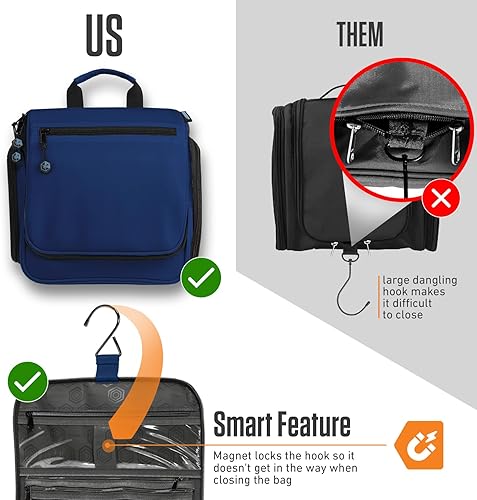 Vista 13 de VENTURE 4TH Neceser de viaje colgante para mujeres y hombres, organizador de viaje con compartimentos expandibles y bolsa transparente extraíble